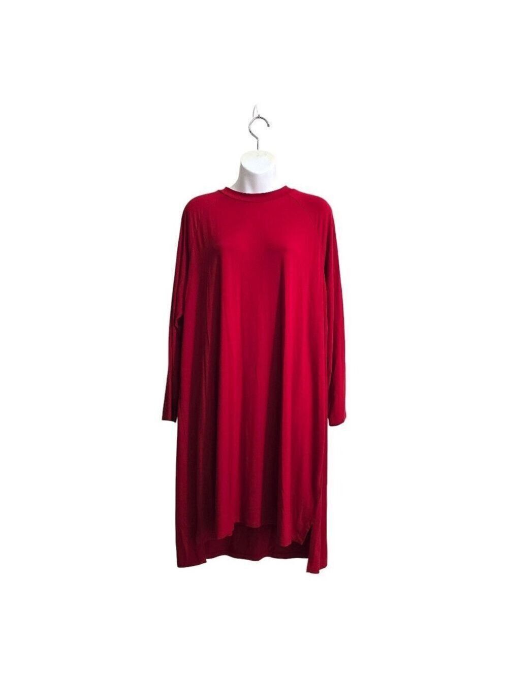 Eileen Fisher Viscose Jersey Crew Neck Dress In Red Sz L NWT